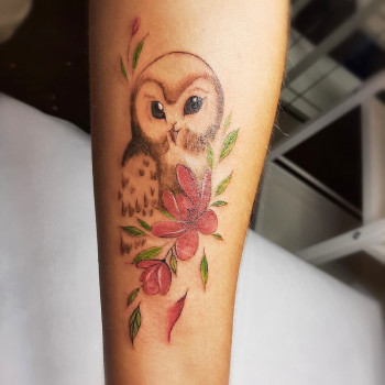 Тату цветные сова цветы, фото - Мастер перманентного макияжа Светлана Маркина