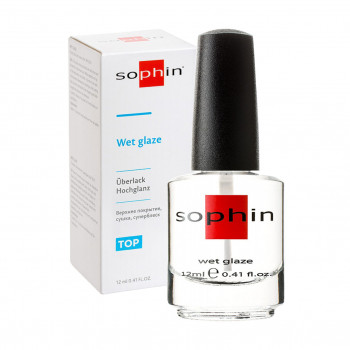 Верхнє покриття, сушка, супер блиск для нігтів Sophin Wet Glaze Top, 12 мл