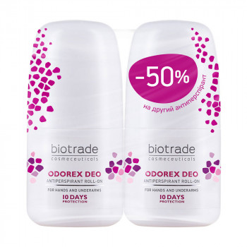 Набір кулькових антиперспірантів тривалої дії Biotrade Cosmeceuticals Odorex Deo Antiperspirant Roll-On, 10 днів без поту та запаху, 2*40 мл