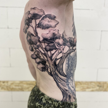 Тату black&grey дерево на боку, фото - Тату мастер Ирина Гаврильчук