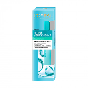 Аква-флюїд для обличчя L'Oreal Paris Геній зволоження, для нормальної та змішаної шкіри, із соком алое та гіалуроновою кислотою, 70 мл