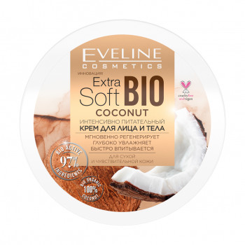 Живильний крем для обличчя і тіла Eveline Extra Soft Bio Coconut, 200 мл