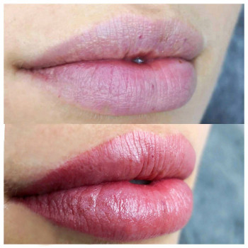 Татуаж губ сразу после процедуры