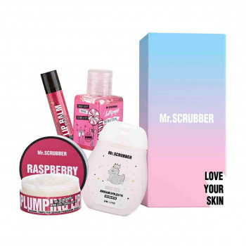 Набір Mr.Scrubber Sweet Raspberry (скраб для губ, 50 мл + бальзам для губ, 5 г + крем для рук, 30 г + антисептик, 30 мл)
