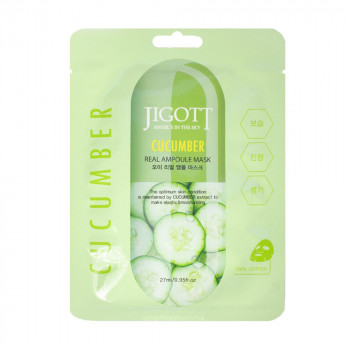 Тканинна маска для обличчя Jigott Cucumber Real Ampoule з екстрактом огірка, 27 мл