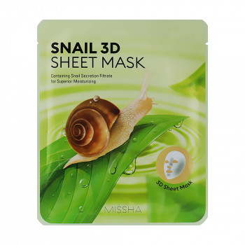 Тканинна маска для обличчя Missha Snail 3D Sheet Mask з муцином равлика, 21 г