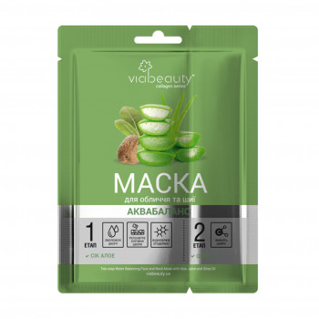 Тканинна маска для обличчя та шиї Via Beauty Аквабаланс, з соком алое та олією ши, 30+6 г