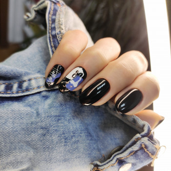 Комбинированный маникюр.
Покрытие гель-лак.
Стемпинг
    