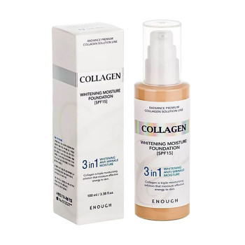 Тональна основа для обличчя Enough 3in1 Collagen Whitening Moisture Foundation SPF 15 з колагеном, для сяйва шкіри, 21, 100 мл