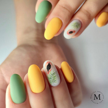 матовый маникюр, оранжевый маникюр, зеленый маникюр, маникюр с фруктами