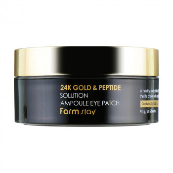 Гідрогелеві патчі для шкіри навколо очей FarmStay 24k Gold & Peptide Solution Ampoule Eye Patch з 24-х каратним золотом та пептидами, 60 шт