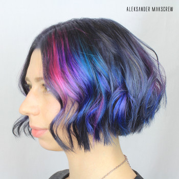 Сплит окрашивание колорирование синий цвет волос, фото - Парикмахер-колорист Aleksander Makscrew