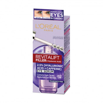 Сироватка для шкіри навколо очей L'oreal Paris Revitalift Filler 2.5% Hyaluronic Acid + Caffeine Eye Serum з гіалуроновою кислотою та кофеїном, 20 мл