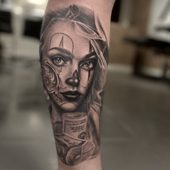 Тату дівчина чікано black&grey, фото -  