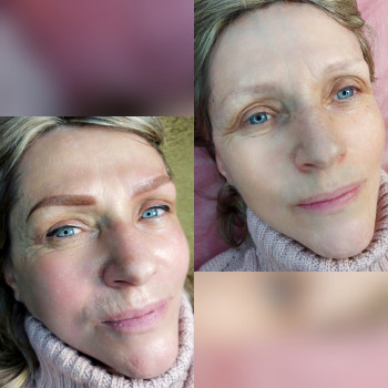 Пудровые бровки до и сразу после процедуры