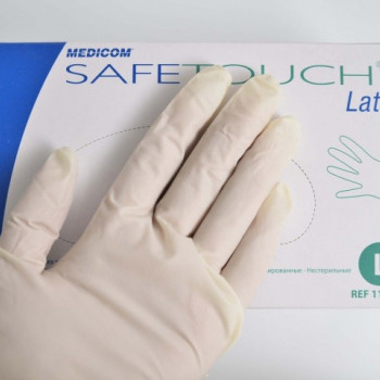 Перчатки латексные Medicom нестерильные без пудры SafeTouch 5.5 гр (размер L) 50 пар