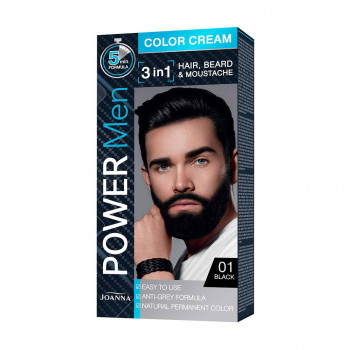 Чоловіча безаміачна стійка фарба для волосся 3 в 1 Joanna Power Man Color 01 Чорний, 60 г