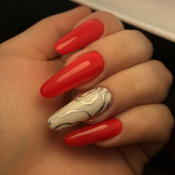 Красный маникюр новогодний на длинные ногти, фото - Мастер маникюра Марина Кручина