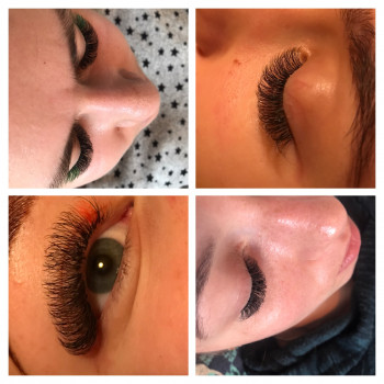 На данном фото есть наращивание с добавлением цветных реснич