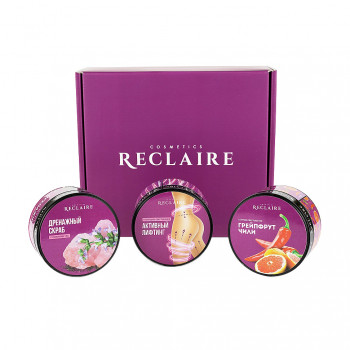 Набір для тіла Reclaire Потрійний комбінований комплекс (обгортання, 200 мл + обгортання Активний ліфтінг, 200 мл + дренажний скраб, 200 мл)