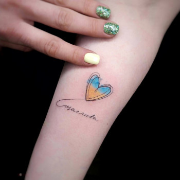 Тату слова надпись сердце, фото - Тату салон Black Cherry