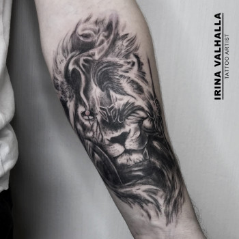 лев, black&grey, тату лев