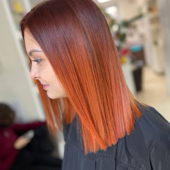 Женская стрижка омбре рыжий цвет волос прямые волосы, фото - салон красоты BEAUTY PRO SALON