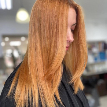 Женская стрижка рыжий цвет волос окрашивание прямые волосы светло, фото - салон красоты BEAUTY PRO SALON