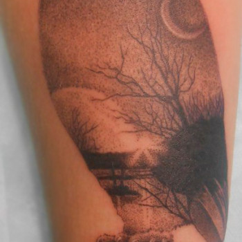 Тату сова з пейзажем