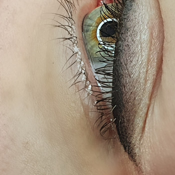 Ультрачорна стрілочка з теплим напилення на повіках.Первинна