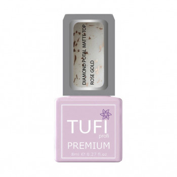 Матовий топ для гель-лаку Tufi profi Premium Diamond Potal Matte Top з поталлю та шимером, Рожеве золото, 8 мл
