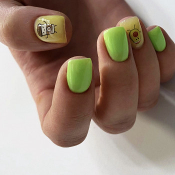 манікюр на короткі нігті, манікюр літо, манікюр з малюнком
, яскравий манікюр, зелений манікюр, літній манікюр