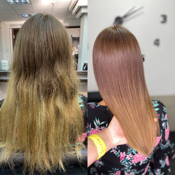 Волосы до очень поврежденные от неправильного ухода. Окрашив