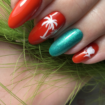 Червоний манікюр літо з малюнком, фото - Навчальний центр Акварель