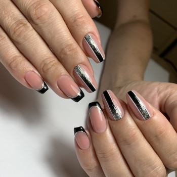 Маникюр с блестками черный бежевый, фото - Мастер маникюра Марина Шаповал