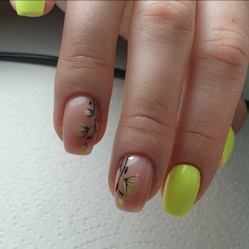 Желтый маникюр прозрачный с цветами, фото - Мастер перманентного макияжа Алёна Селиванская