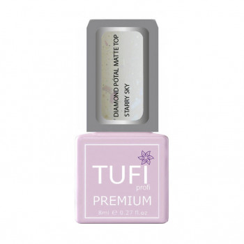 Матовий топ для гель-лаку Tufi profi Premium Diamond Potal Matte Top з поталлю та шимером, Зоряне небо, 8 мл