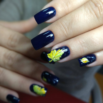 Манікюр з малюнком синій осінній, фото - Майстер манікюру Оксана Ринда