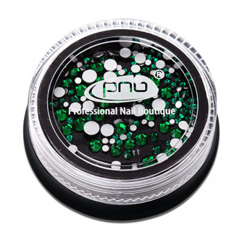 Стрази для дизайну нігтів PNB Rhinestones Green Mix зелені, скло, 200 шт (мікс розмірів SS2, SS3, SS6, SS8, SS10, SS12)