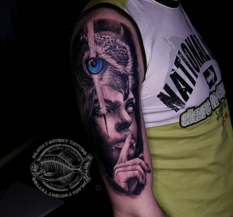 Сова тату, фото - Тату мастер Алёна Иванник
