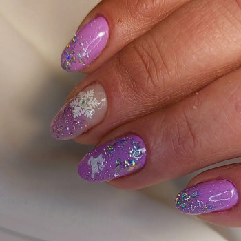 Коррекция, гель-лак, блёстки,, наклейки