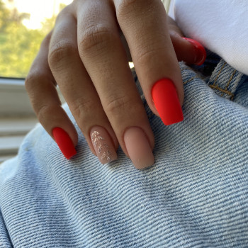 Матовый маникюр оранжевый летний яркий, фото - Мастер маникюра Наталья Дежорж