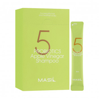 М'який безсульфатний шампунь Masil 5 Probiotics Apple Vinegar Shampoo з пробіотиками та яблучним оцтом, для чутливої шкіри голови, 20*8 мл