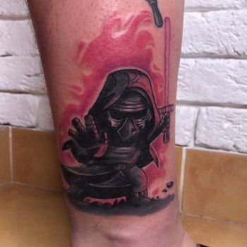 Тату на ноге цветные самурай, фото - Тату мастер Алина Антонова