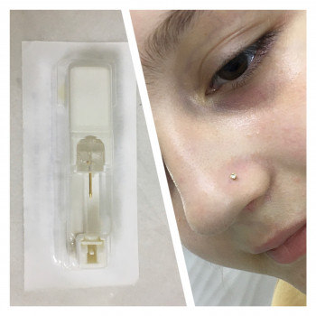 Пирсинг крыла носа стерильной системой,  