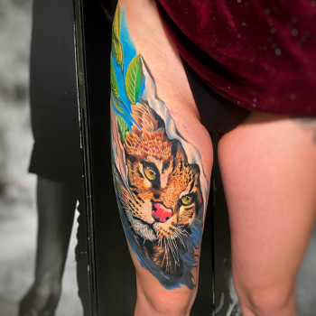 Тату цветные кошка тату кот, фото - Тату салон Free Art Tattoo