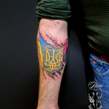 Тату цветные патриотическая украинская символика, фото - Тату мастер Илья Куликов