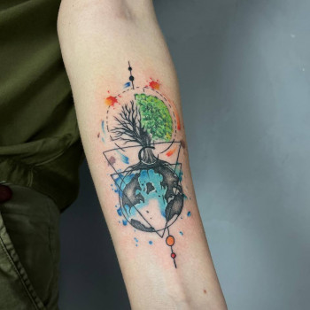 Акварель тату древо