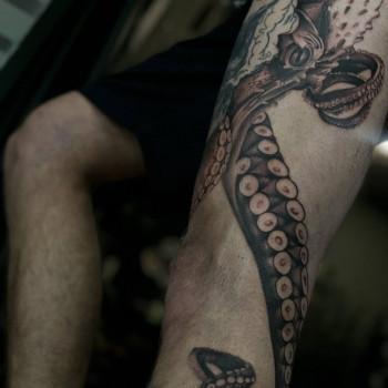 Тату на ноге осьминог тату ногу, фото - Тату салон VeAn Tattoo