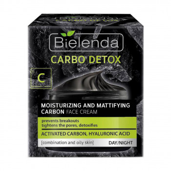 Матуючий крем для обличчя Bielenda Carbo Detox з вугіллям, для жирної та комбінованої шкіри, 50 мл